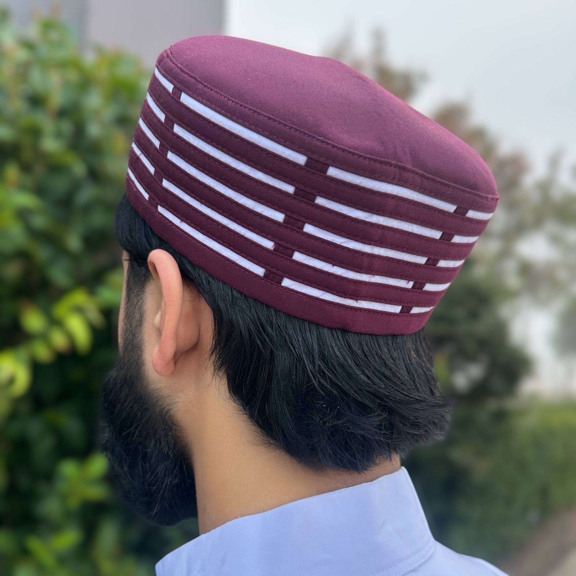 Men's Premium Kufi - Maroon Stripe Cap
