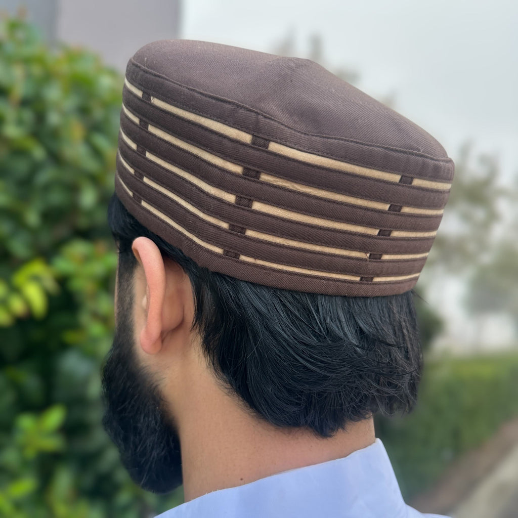 Men's Premium Kufi - Brown Stripe Cap