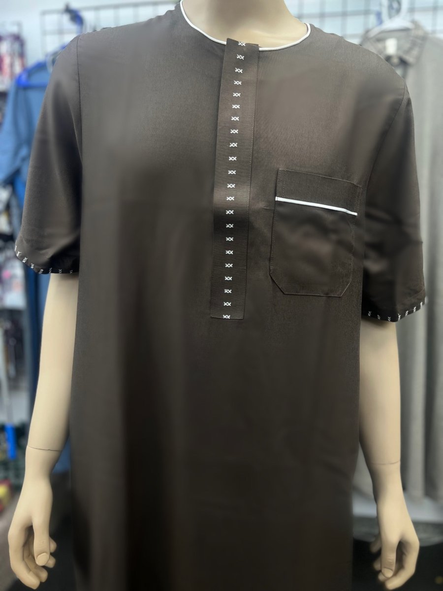 Al Haramain Men's Moroccan Short Sleeve Thobe - Dark Brown - Barakah Shops