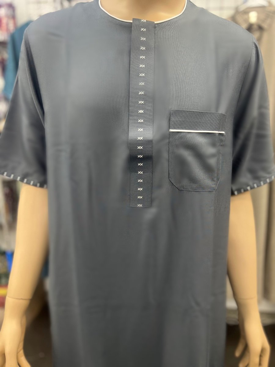 Al Haramain Men's Moroccan Short Sleeve Thobe - Dark Gray - Barakah Shops
