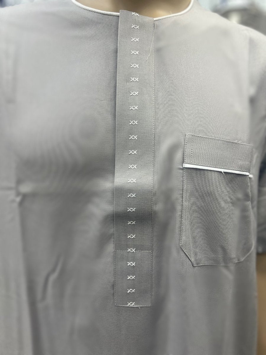 Al Haramain Men's Moroccan Short Sleeve Thobe - Gray - Barakah Shops