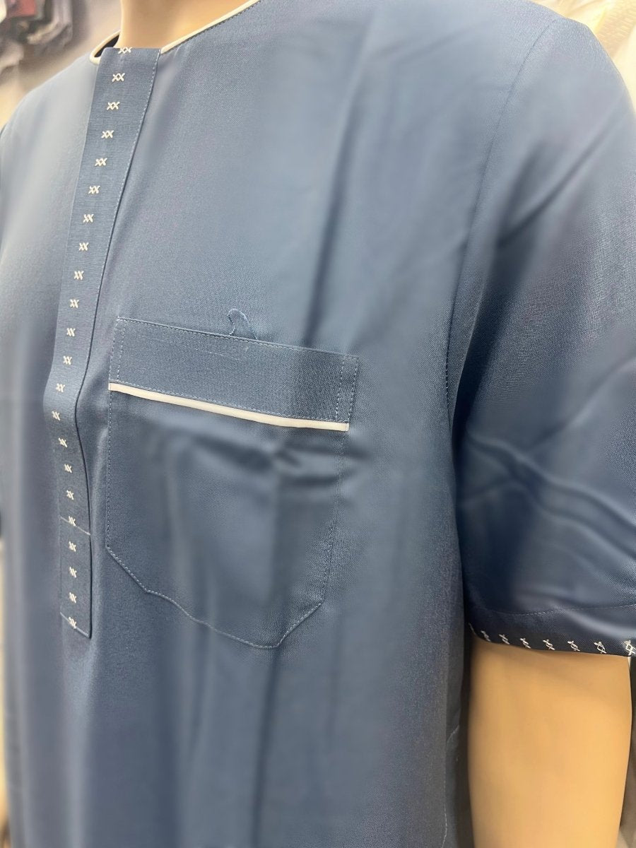Al Haramain Men's Moroccan Short Sleeve Thobe - Light Blue - Barakah Shops