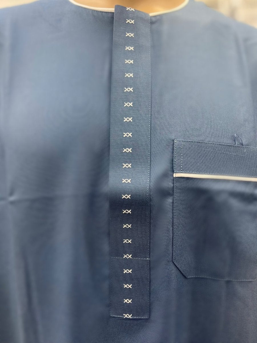 Al Haramain Men's Moroccan Short Sleeve Thobe - Light Blue - Barakah Shops