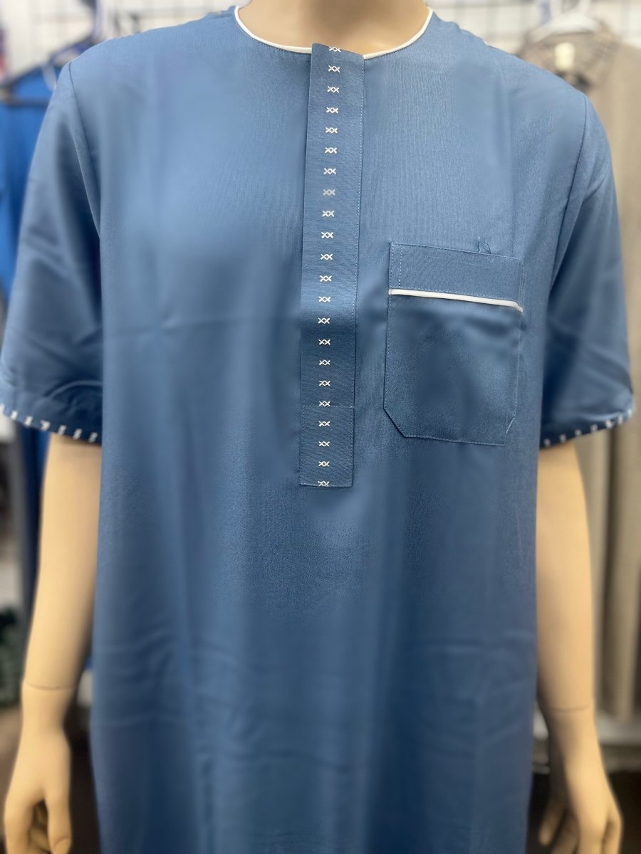 Al Haramain Men's Moroccan Short Sleeve Thobe - Light Blue - Barakah Shops