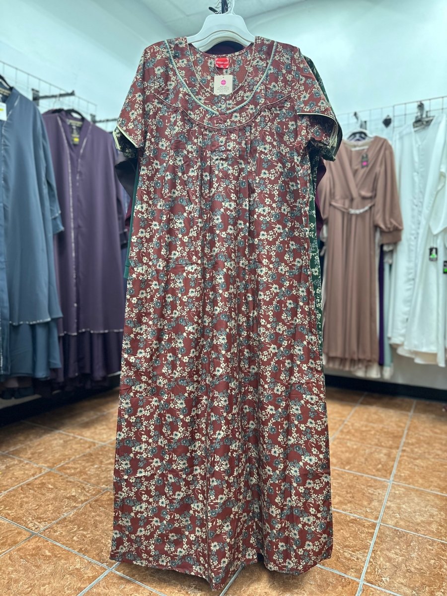 Cotton Blend Short Sleeve Maxi Nightgown - Barakah Shops