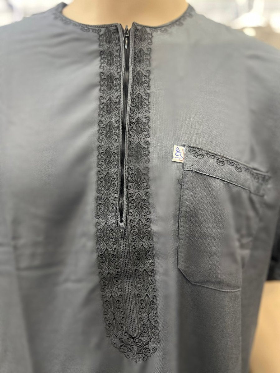 Ikaf Men's Short Sleeve Moroccan Thobe - Charcoal Gray - Barakah Shops