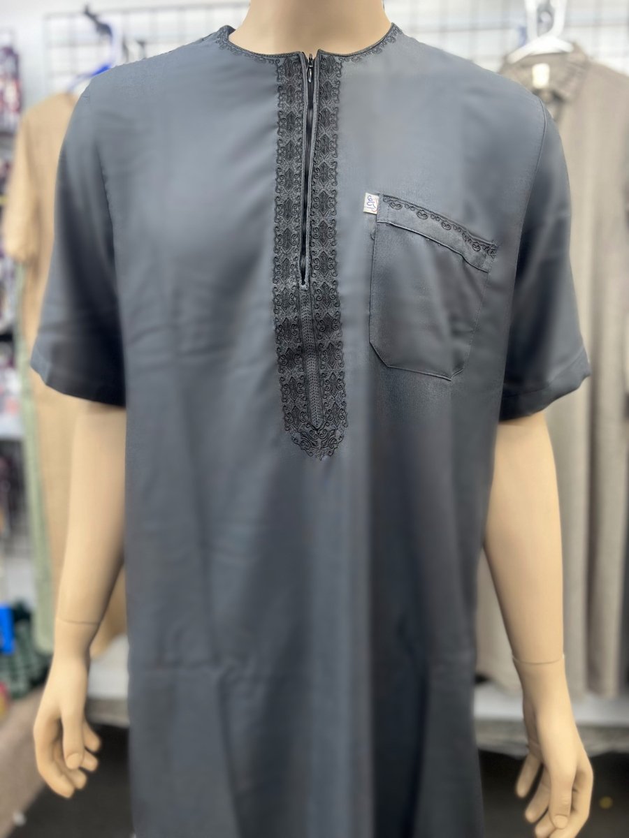 Ikaf Men's Short Sleeve Moroccan Thobe - Charcoal Gray - Barakah Shops