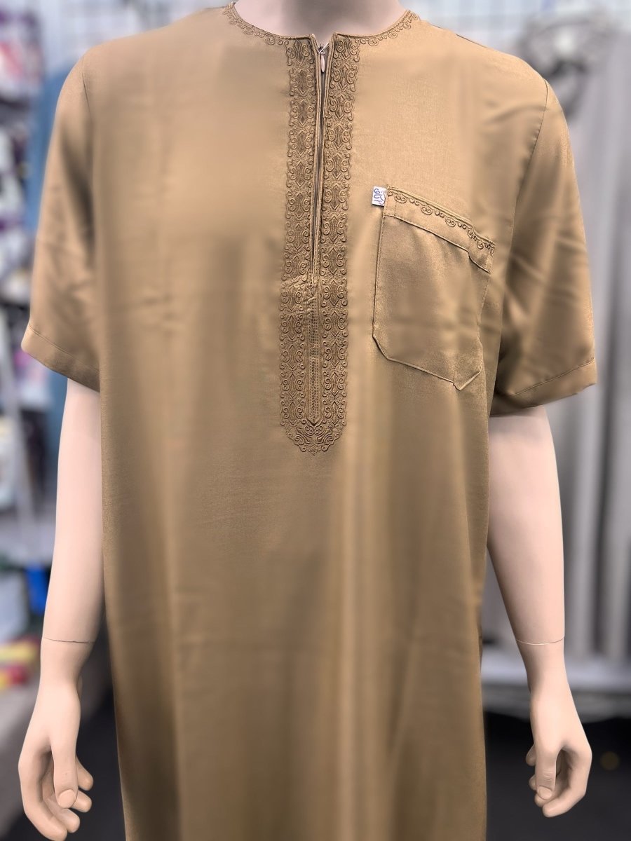 Ikaf Men's Short Sleeve Moroccan Thobe - Gold - Barakah Shops