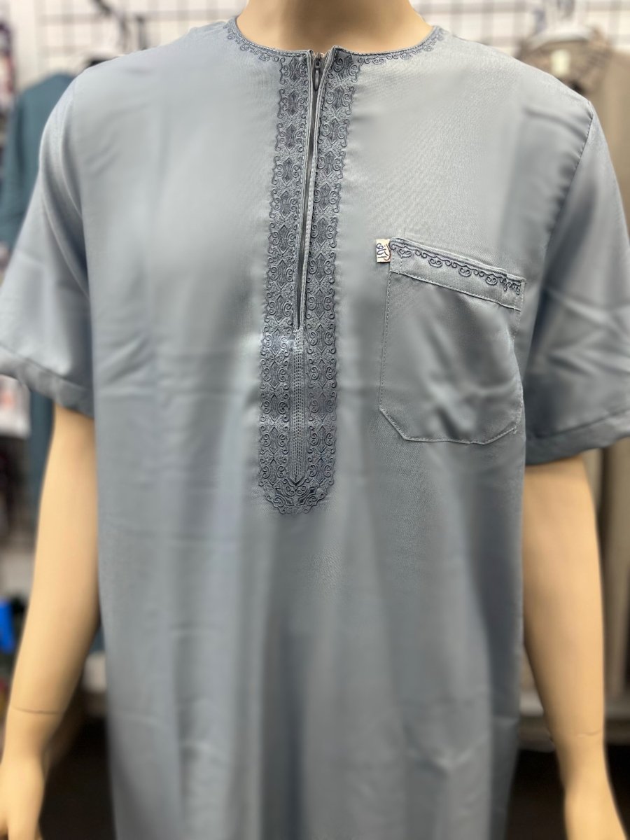 Ikaf Men's Short Sleeve Moroccan Thobe - Light Blue - Barakah Shops