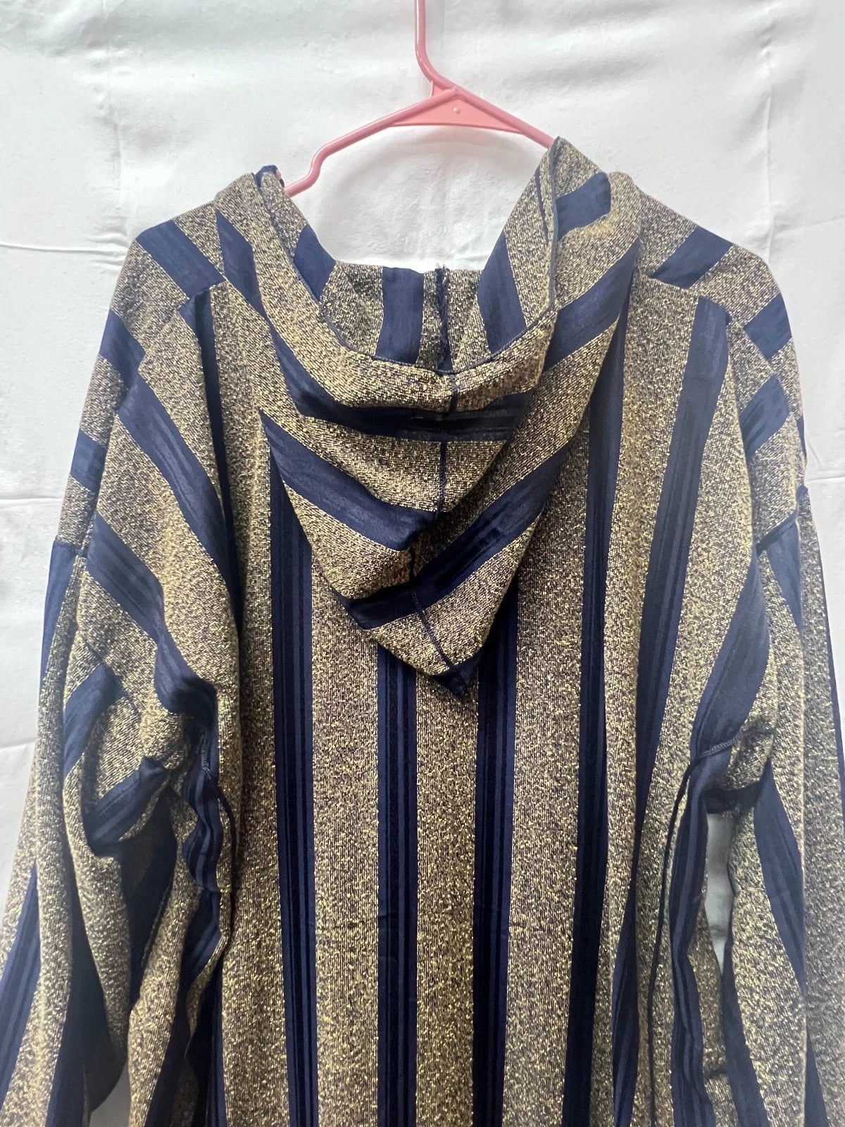 Men's Moroccan Striped Hoodie Thobe - Navy/Dark Gold