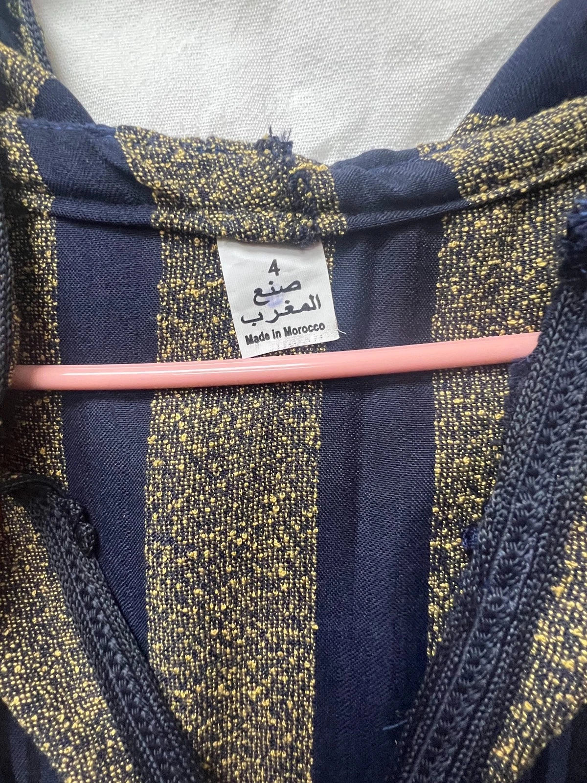 Men's Moroccan Striped Hoodie Thobe - Navy/Dark Gold