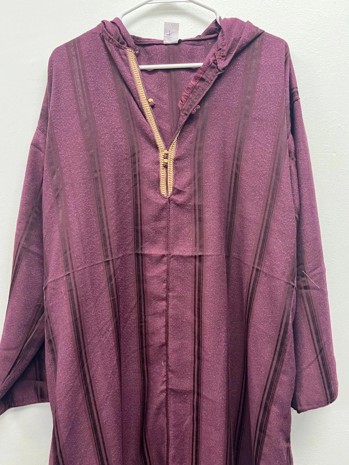 Men's Moroccan Striped Hoodie Thobe - Maroon