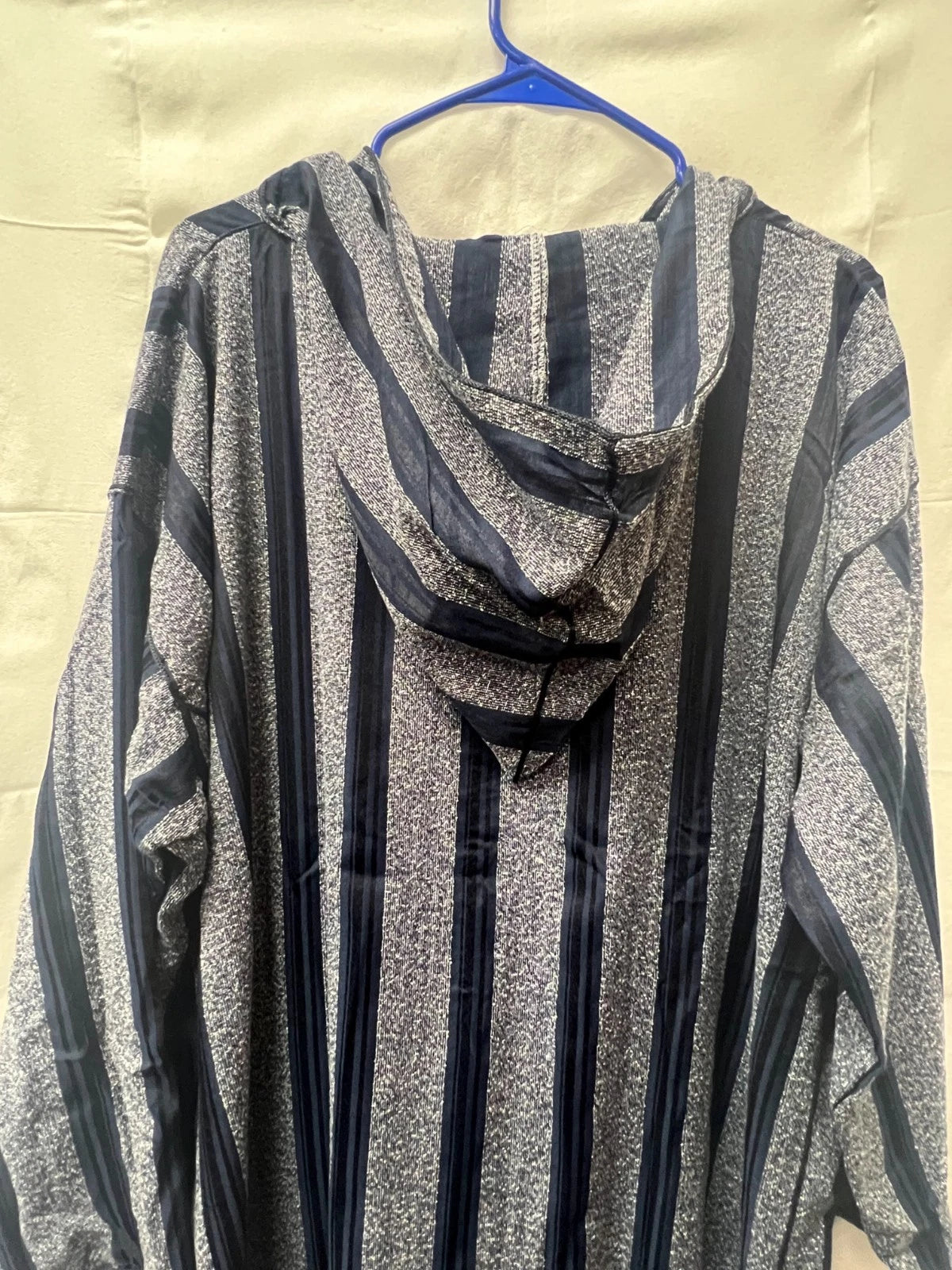 Men's Moroccan Striped Hoodie Thobe - Navy/Silver