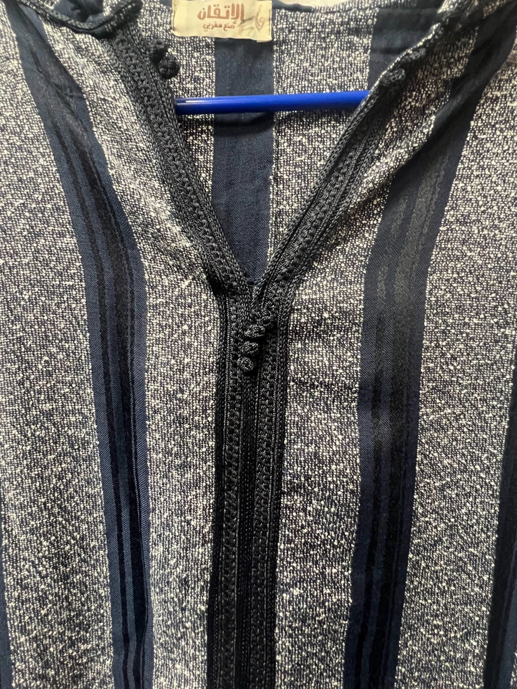 Men's Moroccan Striped Hoodie Thobe - Navy/Silver