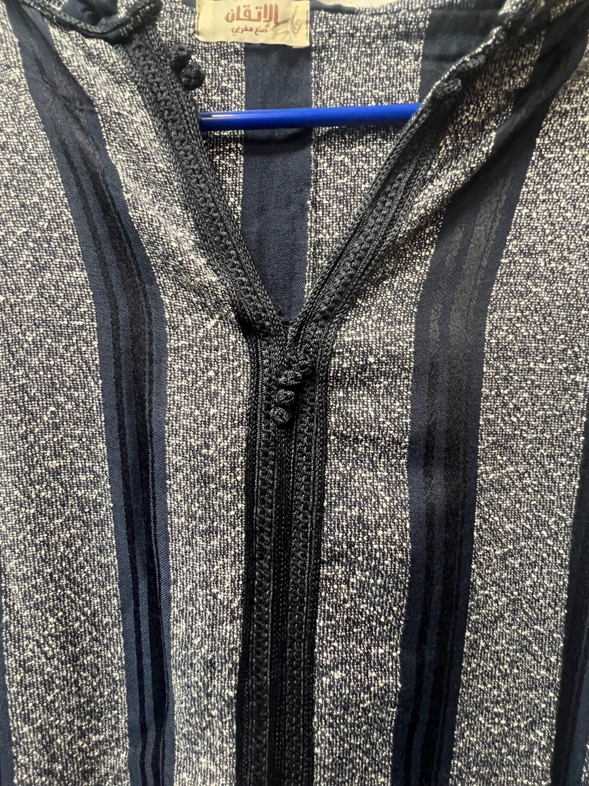 Men's Moroccan Striped Hoodie Thobe - Navy/Silver
