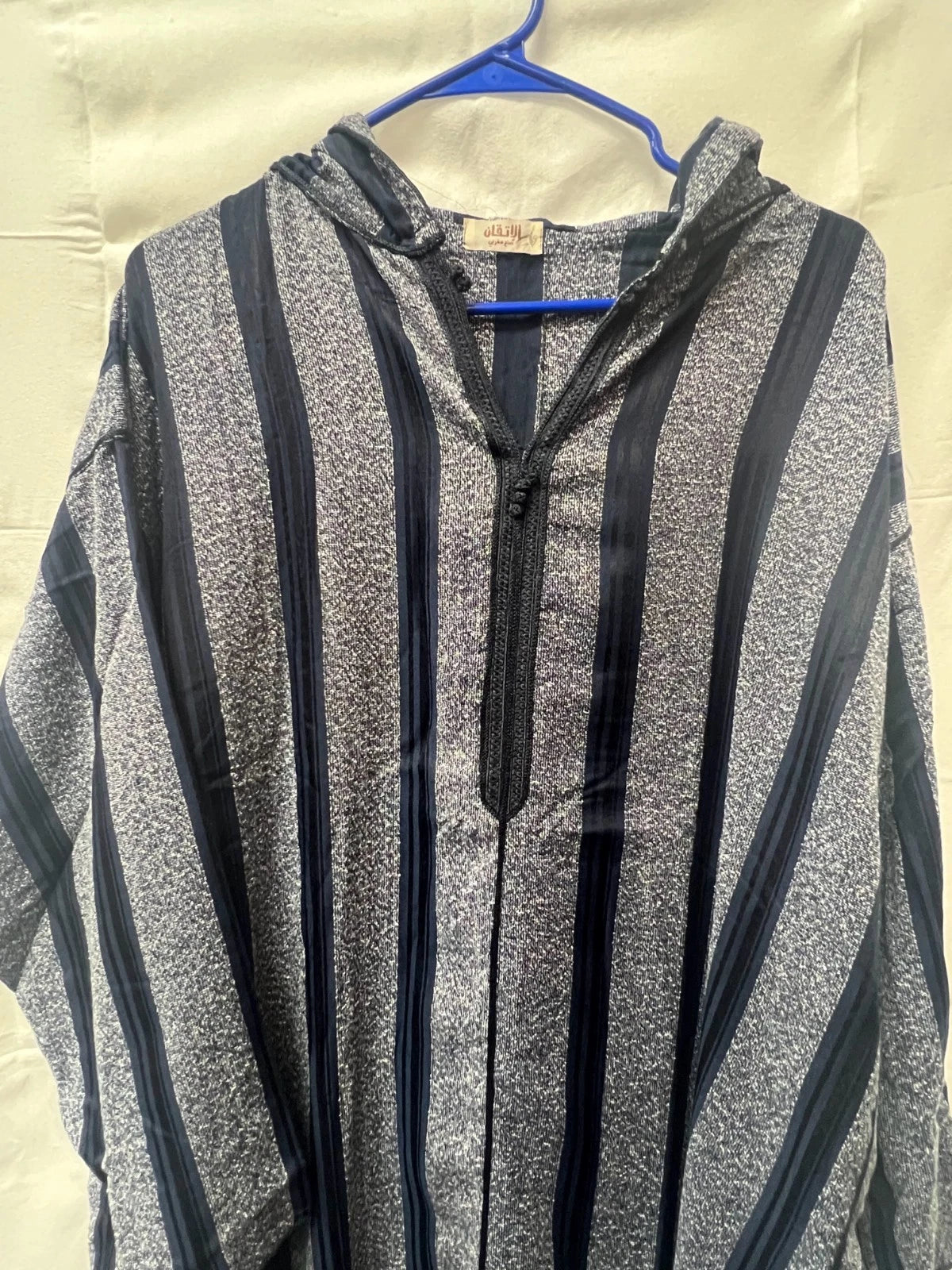 Men's Moroccan Striped Hoodie Thobe - Navy/Silver