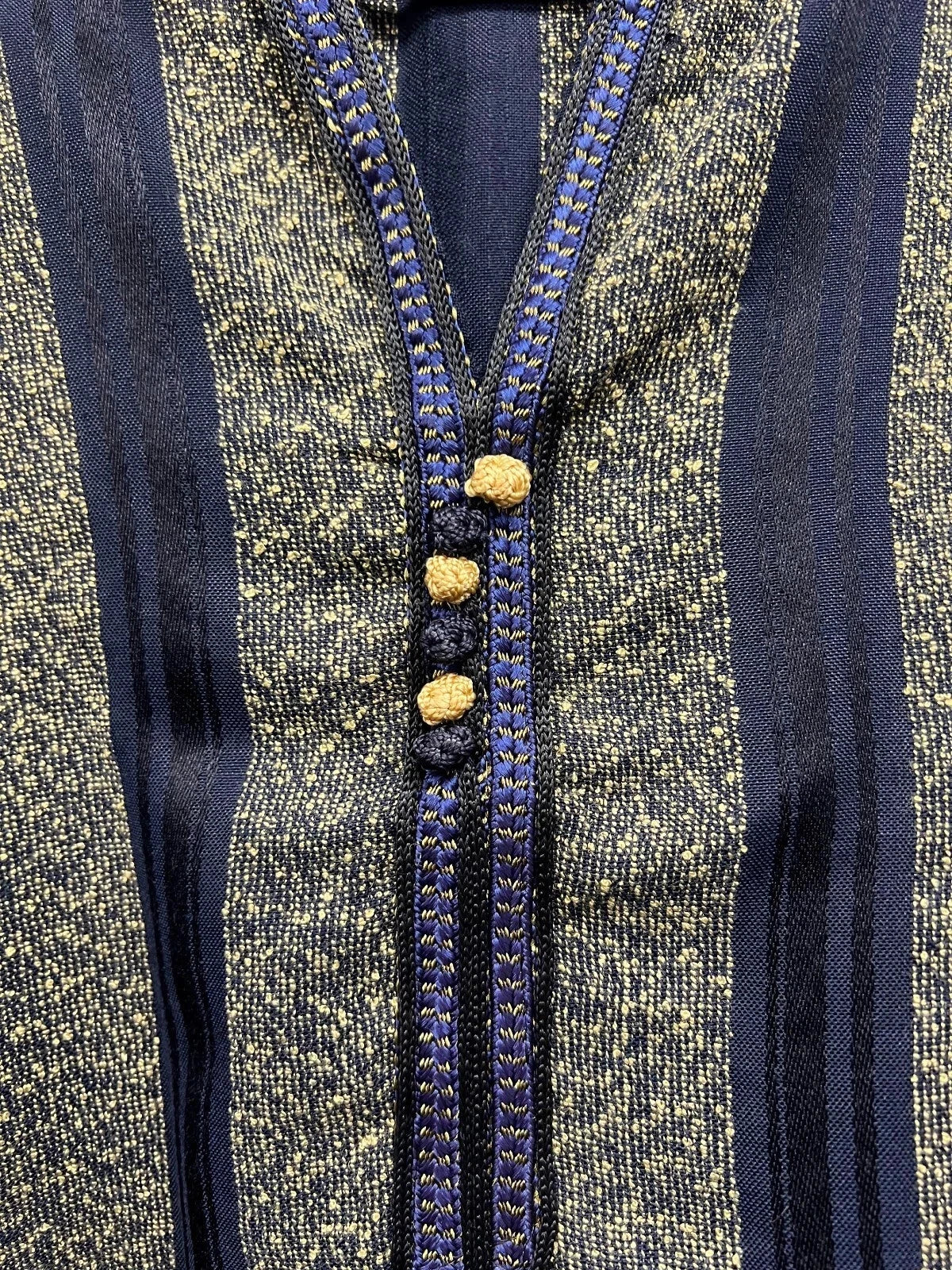 Men's Moroccan Striped Hoodie Thobe - Navy/Gold
