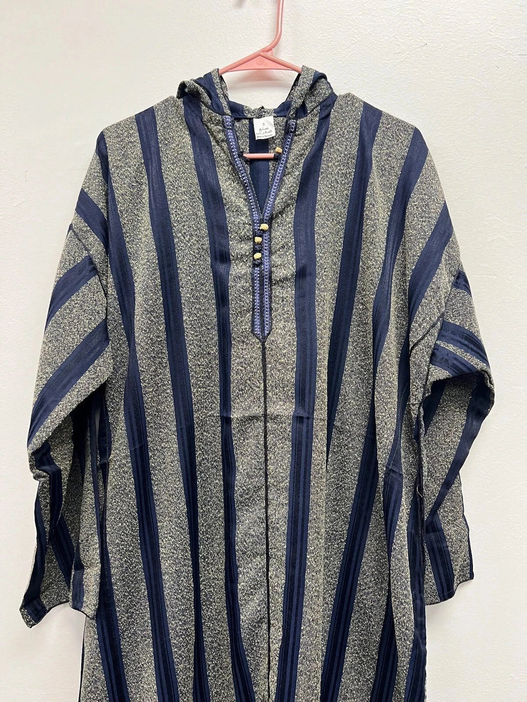 Men's Moroccan Striped Hoodie Thobe - Navy/Gold