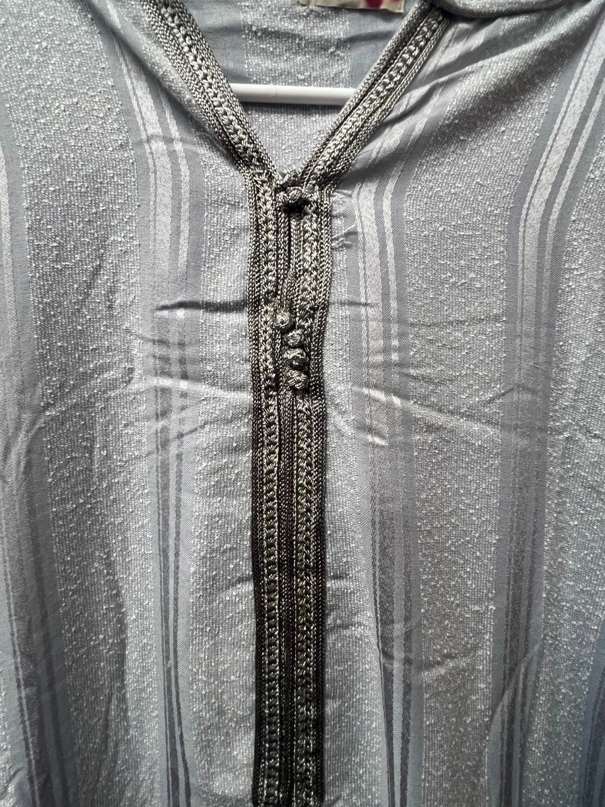 Men's Moroccan Striped Hoodie Thobe - Silver