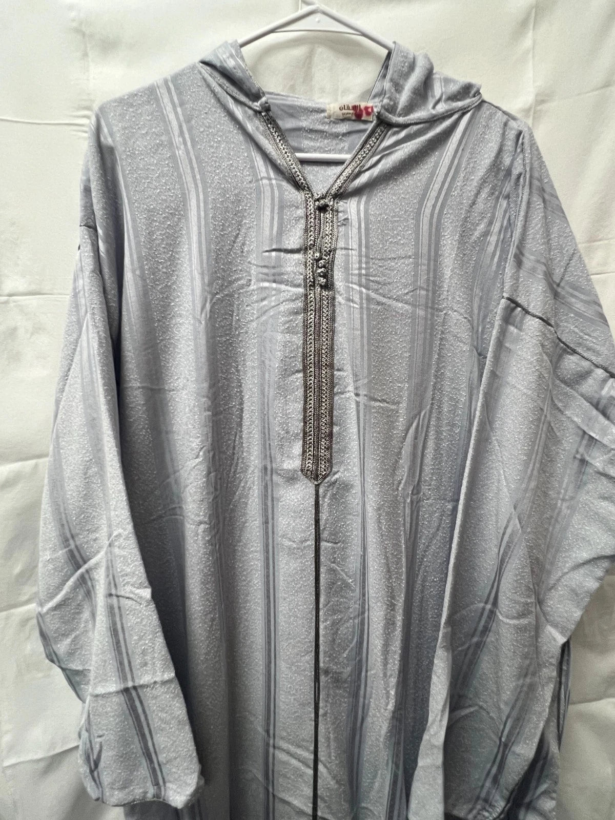 Men's Moroccan Striped Hoodie Thobe - Silver