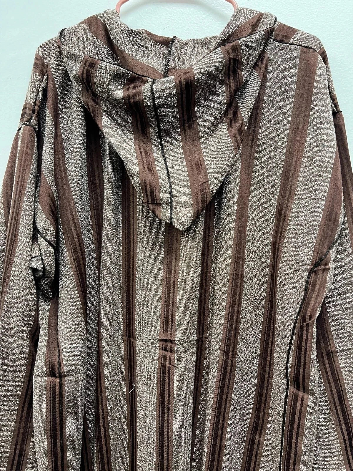 Men's Moroccan Striped Hoodie Thobe - Brown/Silver