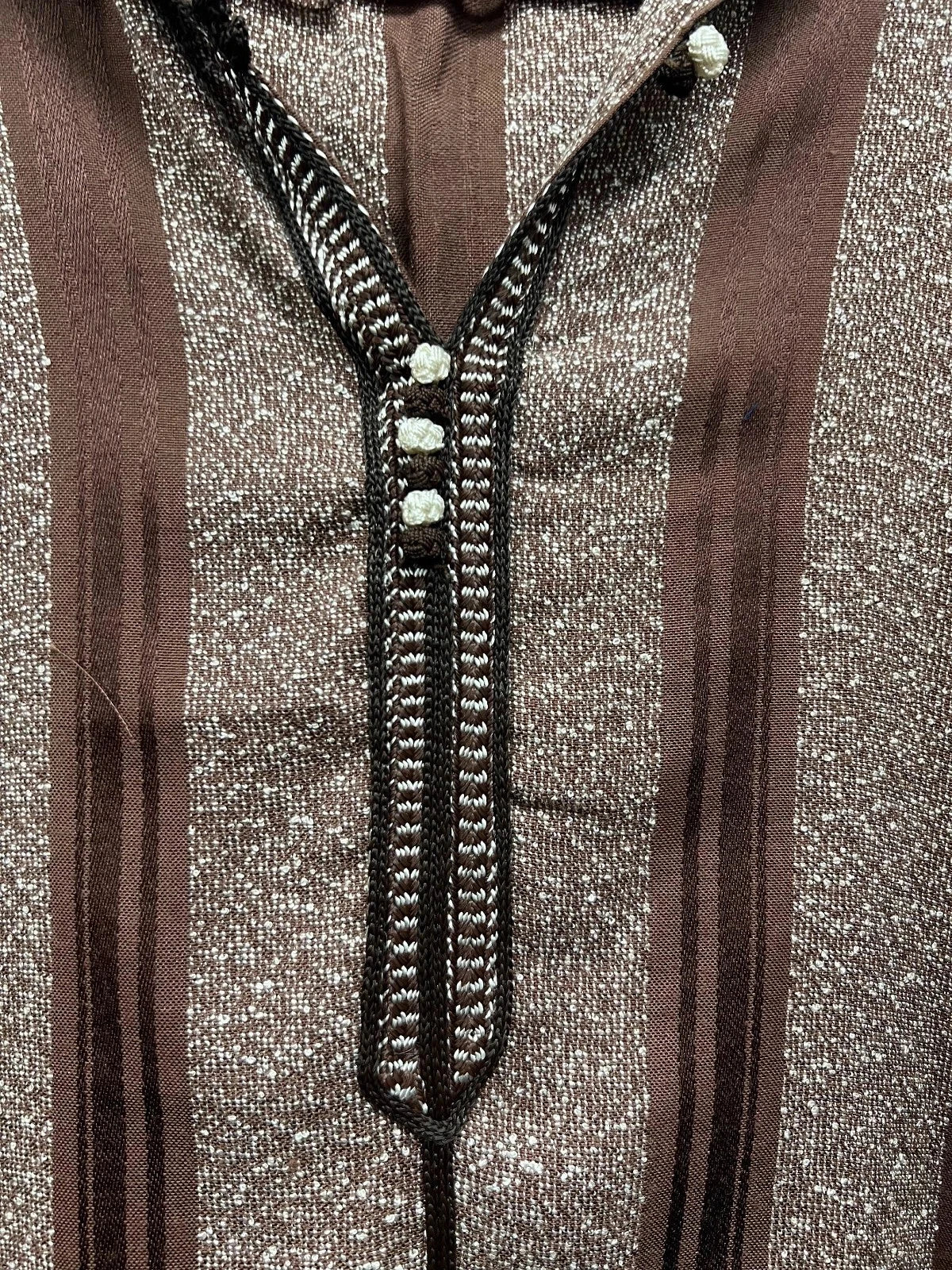 Men's Moroccan Striped Hoodie Thobe - Brown/Silver