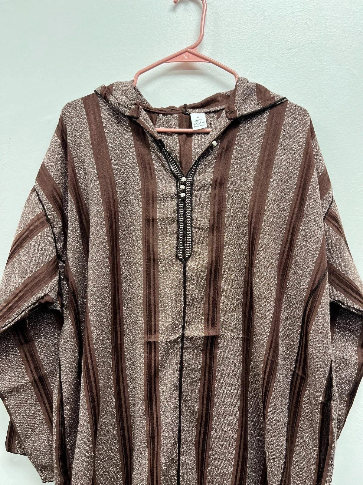 Men's Moroccan Striped Hoodie Thobe - Brown/Silver