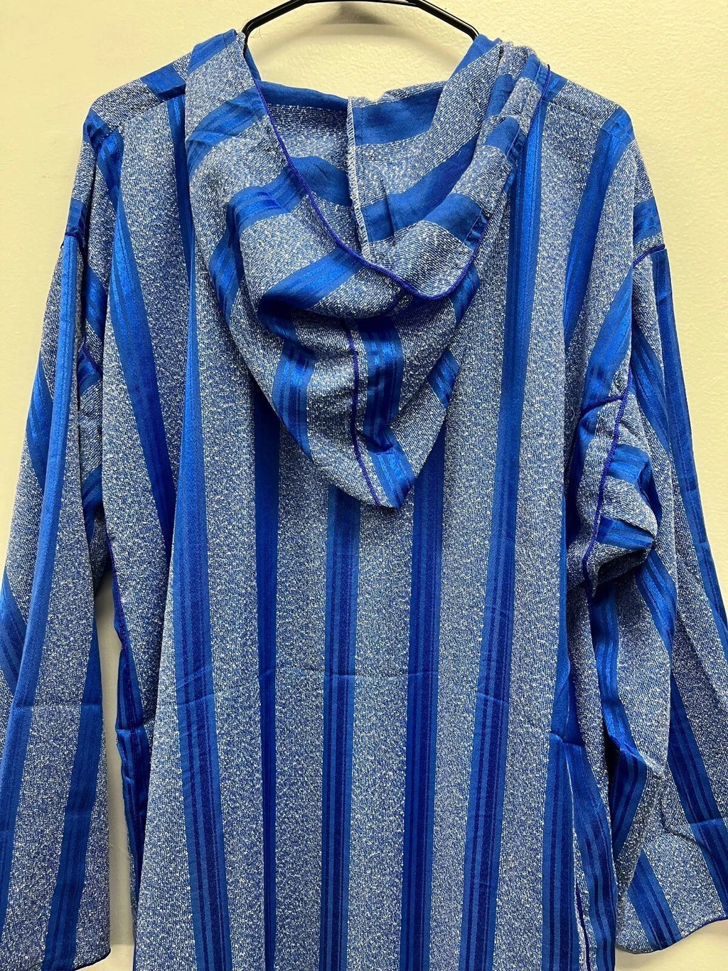 Men's Moroccan Striped Hoodie Thobe - Blue/Silver