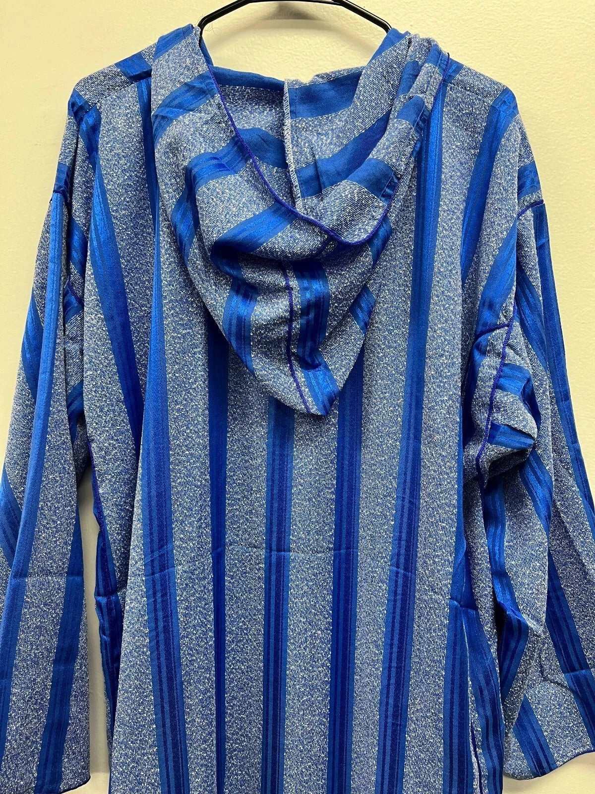 Men's Moroccan Striped Hoodie Thobe - Blue/Silver