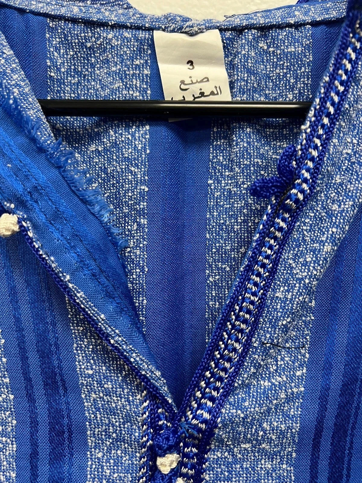 Men's Moroccan Striped Hoodie Thobe - Blue/Silver