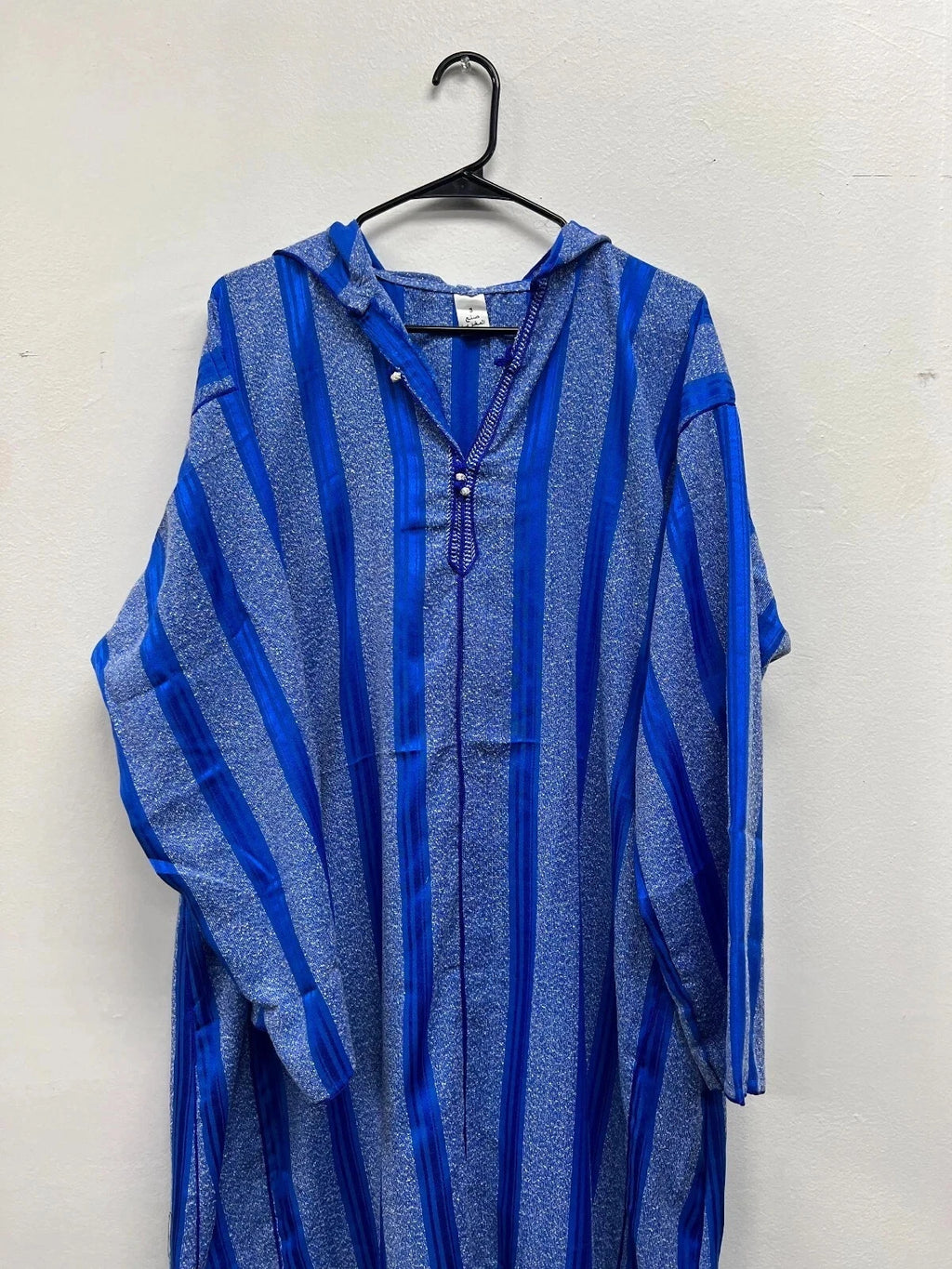 Men's Moroccan Striped Hoodie Thobe - Blue/Silver