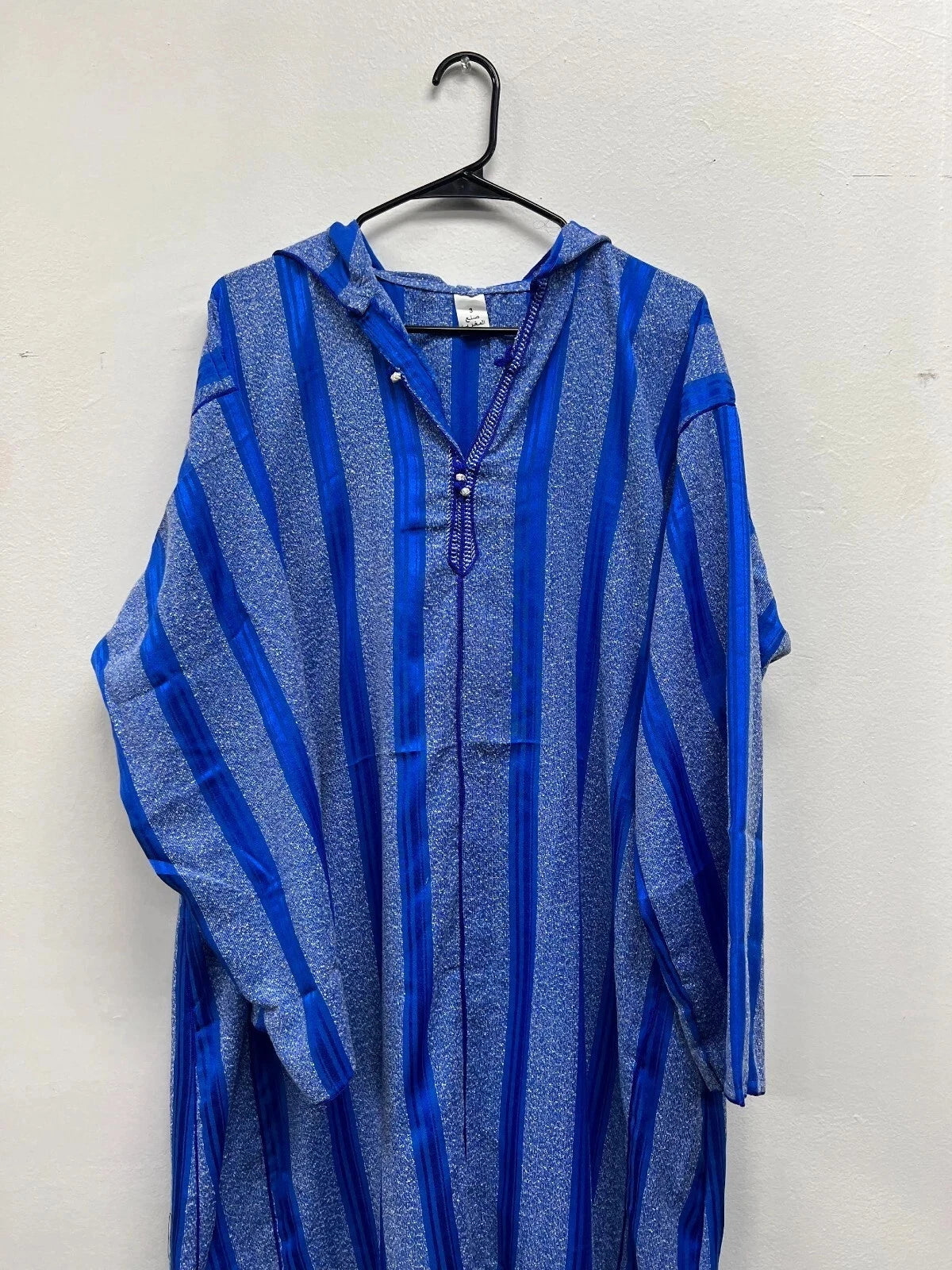 Men's Moroccan Striped Hoodie Thobe - Blue/Silver