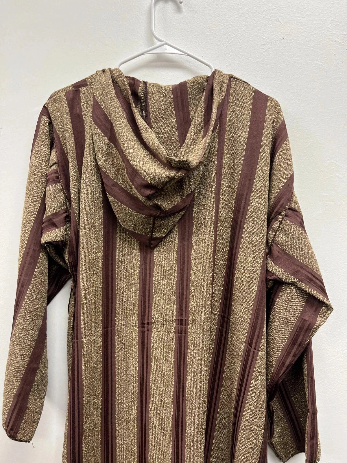 Men's Moroccan Striped Hoodie Thobe - Brown/Gold