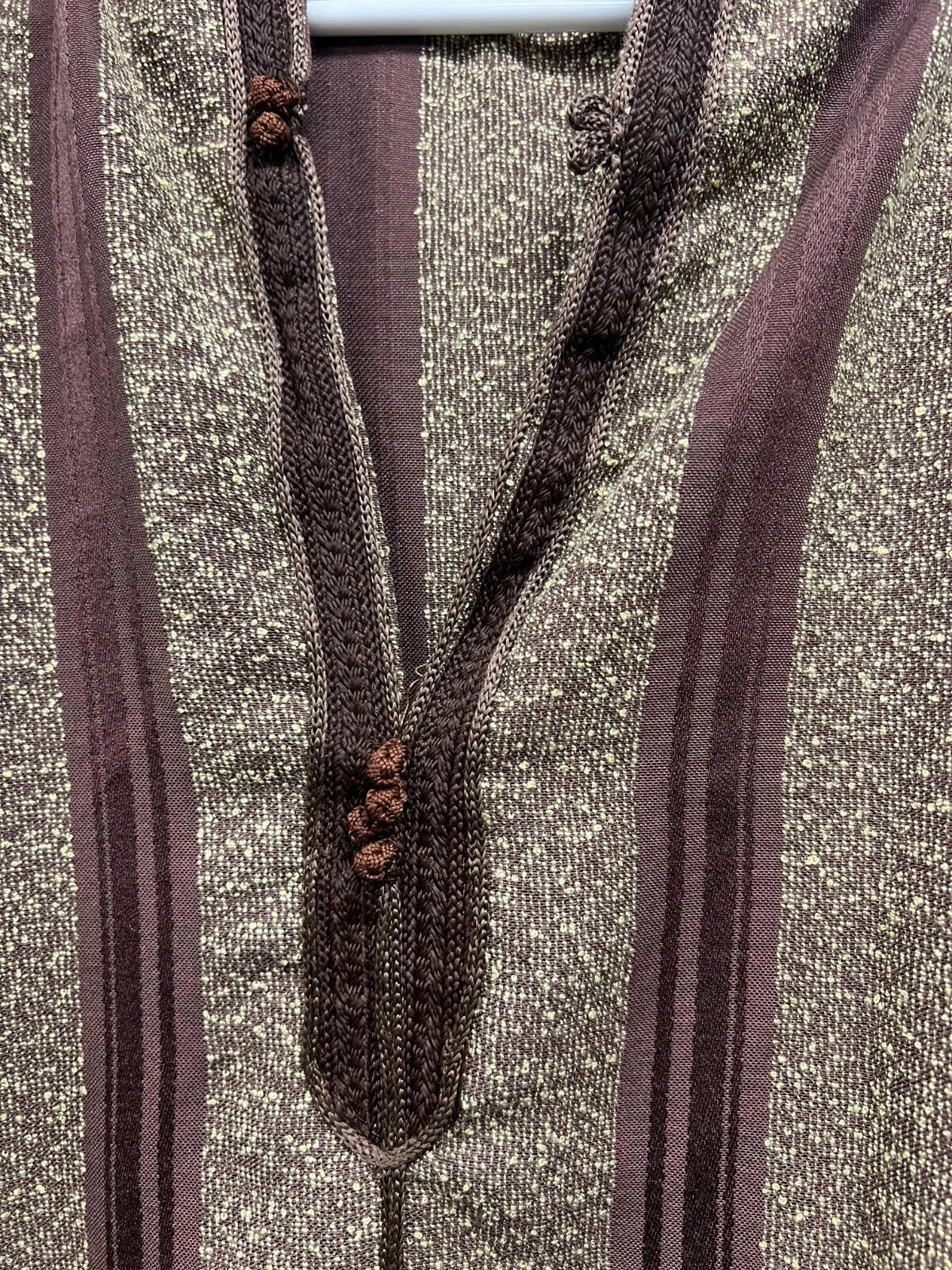 Men's Moroccan Striped Hoodie Thobe - Brown/Gold