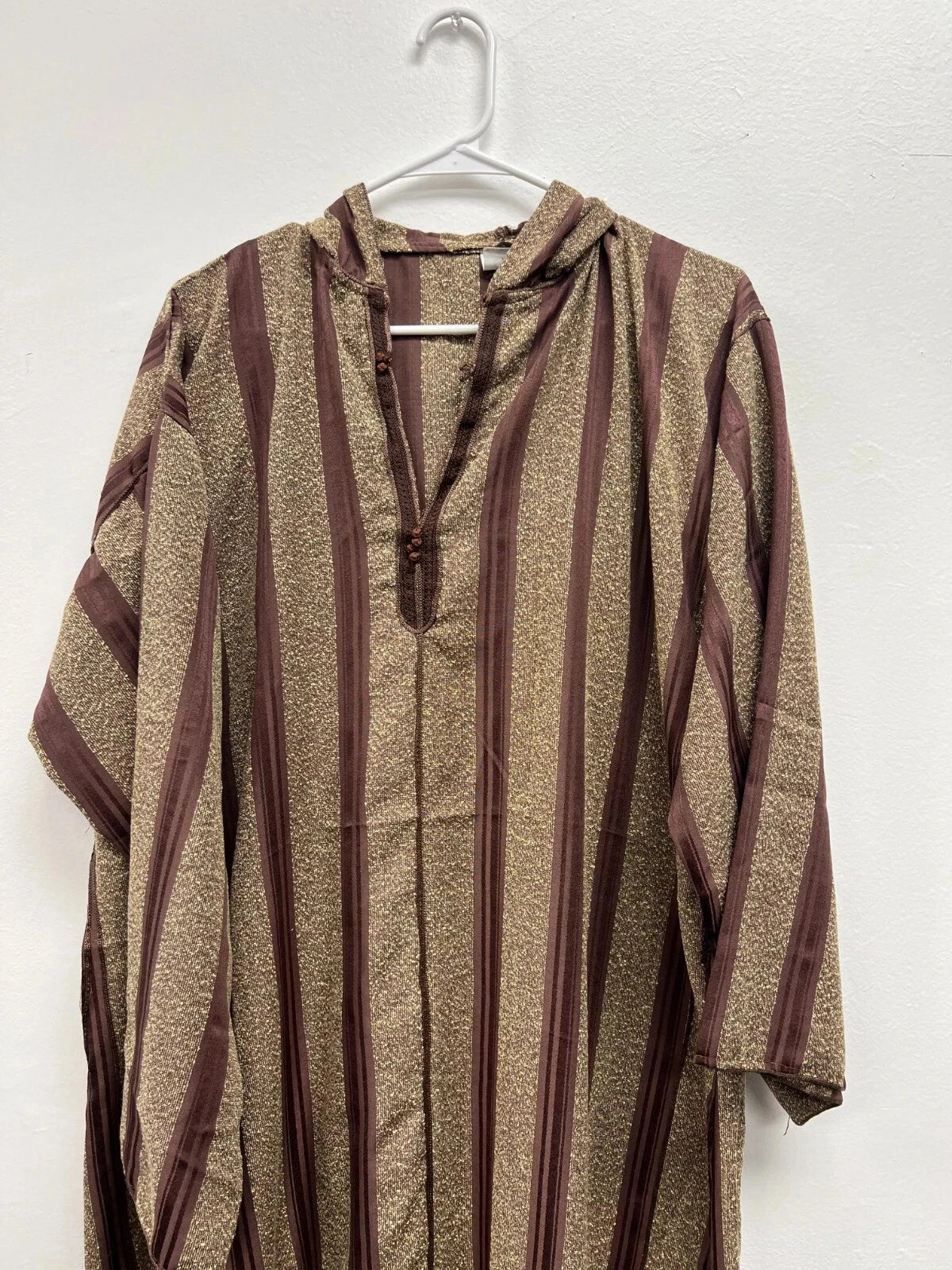 Men's Moroccan Striped Hoodie Thobe - Brown/Gold