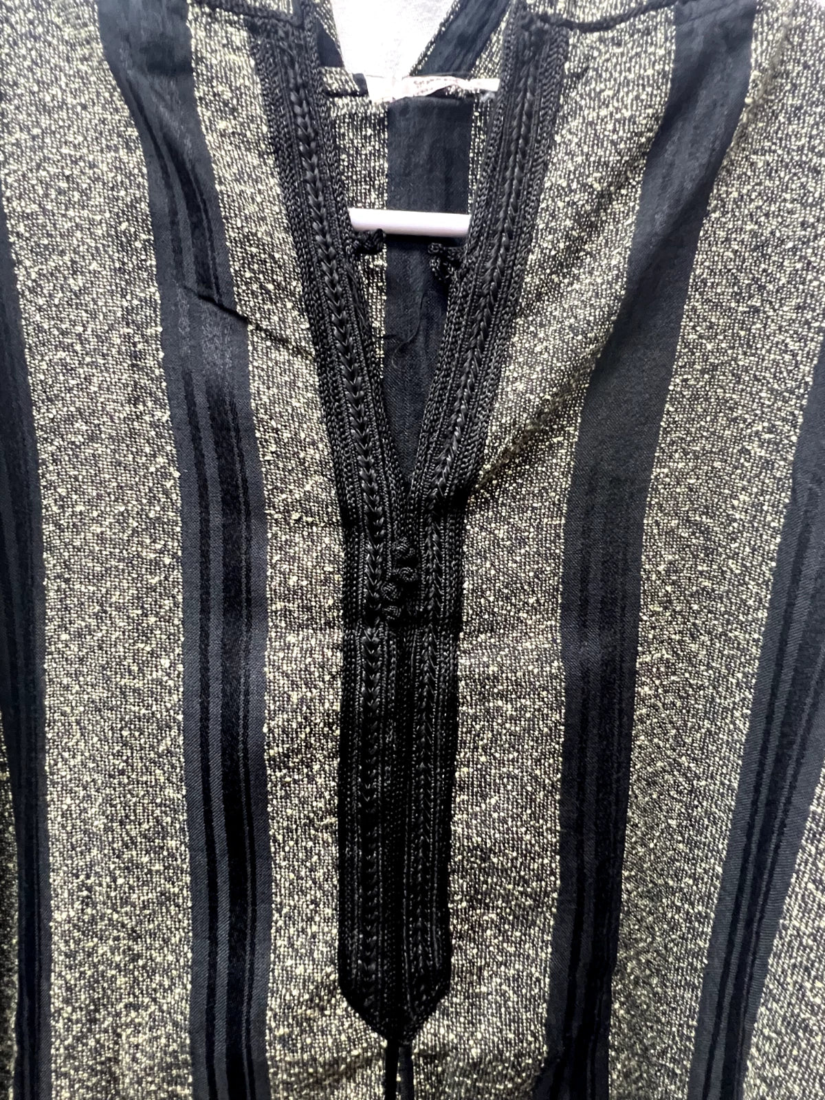 Men's Moroccan Striped Hoodie Thobe - Black/Gold