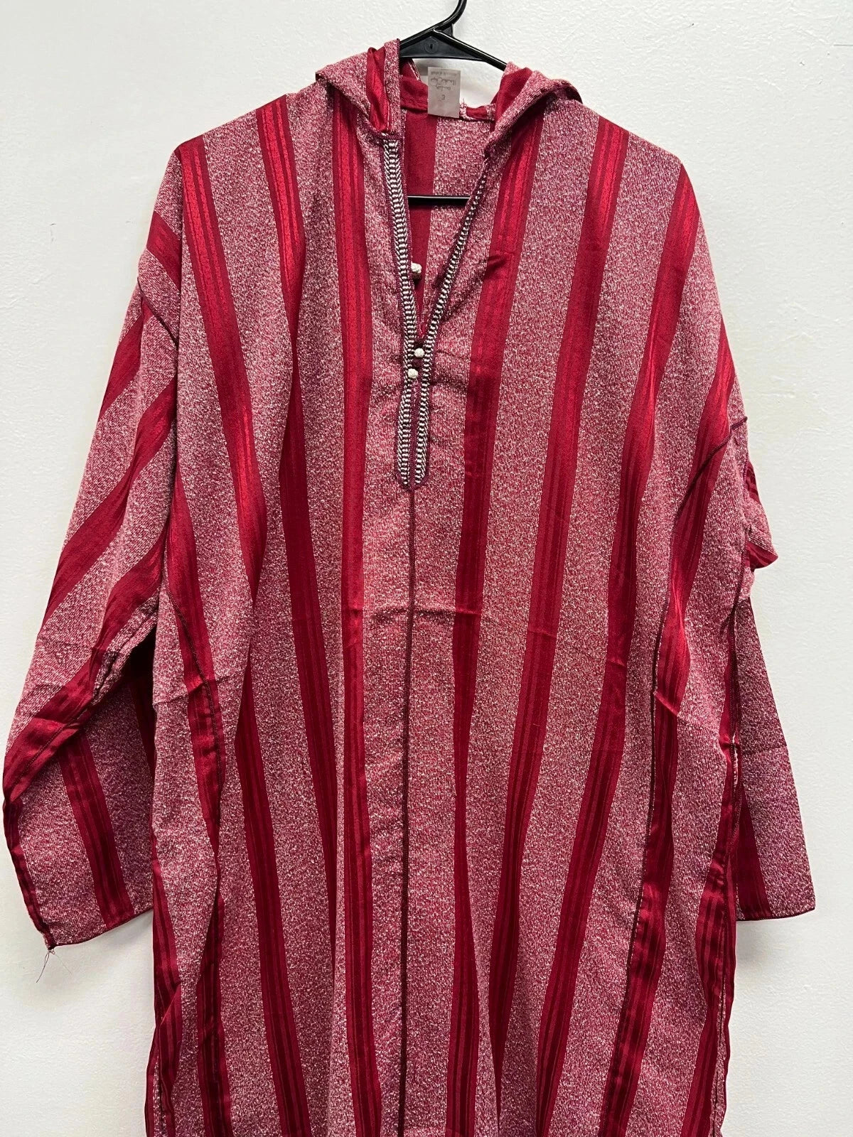 Men's Moroccan Striped Hoodie Thobe - Red