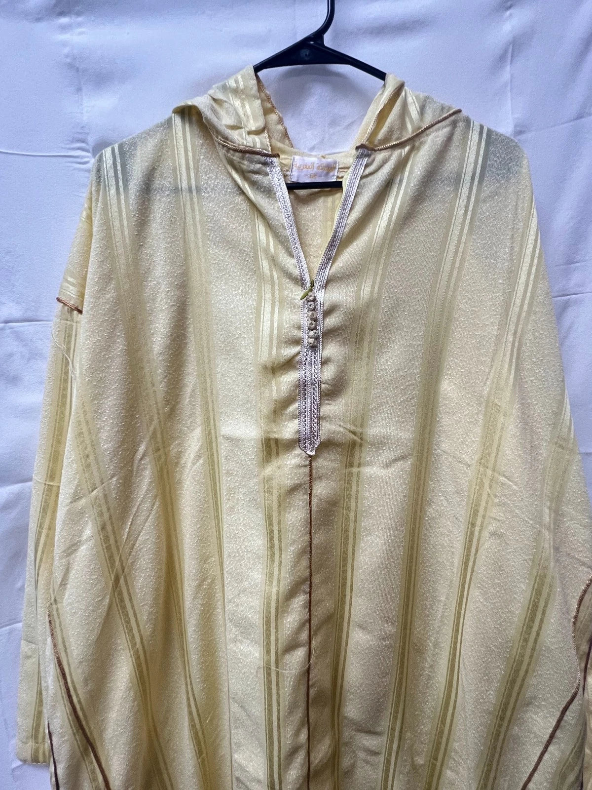 Men's Moroccan Striped Hoodie Thobe - Yellow
