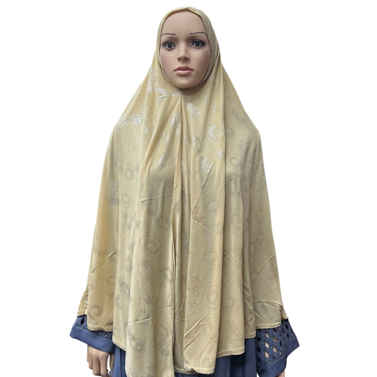 XL One - Piece Instant Hijab with Silver Rhinestones - Beige - Barakah Shops