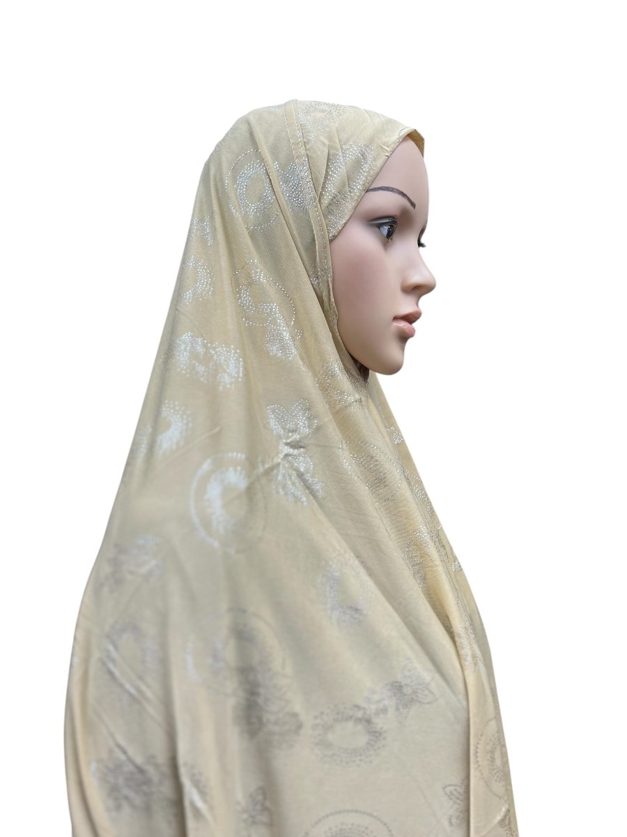 XL One - Piece Instant Hijab with Silver Rhinestones - Beige - Barakah Shops