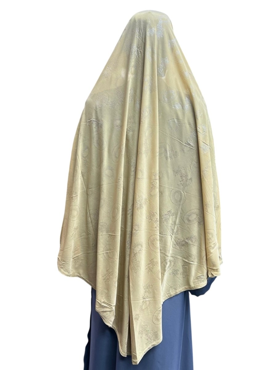 XL One - Piece Instant Hijab with Silver Rhinestones - Beige - Barakah Shops