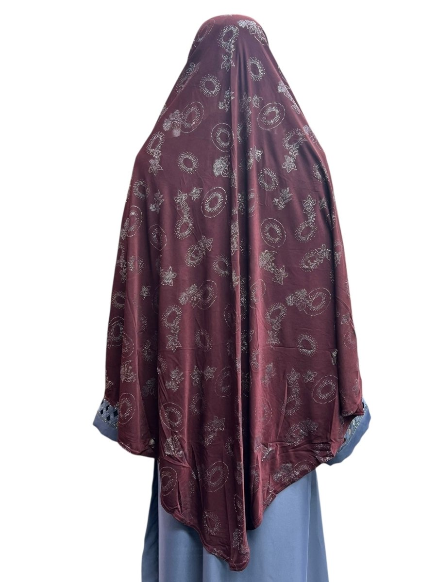 XL One - Piece Instant Hijab with Silver Rhinestones - Burgundy - Barakah Shops